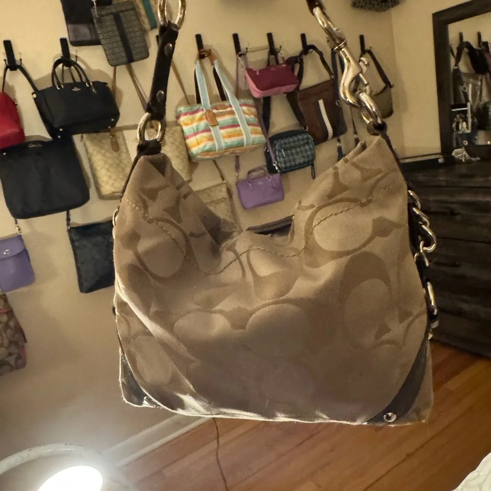 Coach Beige Signature Canvas Hobo with Brown Leather Trim - Picture 7 of 11